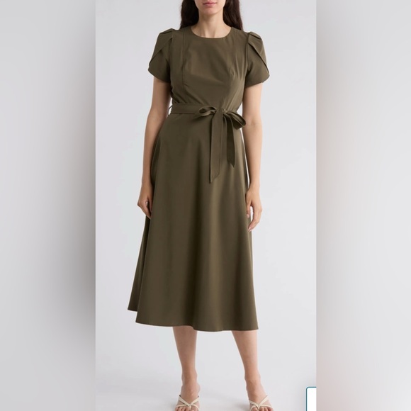 Calvin Klein Green A Line Tie Front Dress - Picture 1 of 8